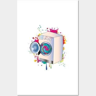 Graffiti style washing machine with colored laundry Posters and Art